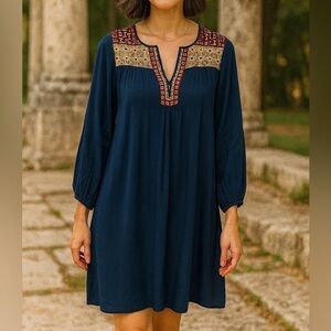 Sundance Suelta Embroidered Long Sleeve Mini Dress Size MP Boho Flowy Breezy
